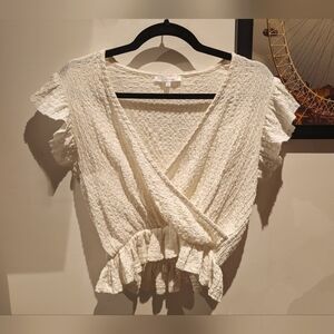 Glo Fashion London Cream Ruffle Crop Top – XS ✨